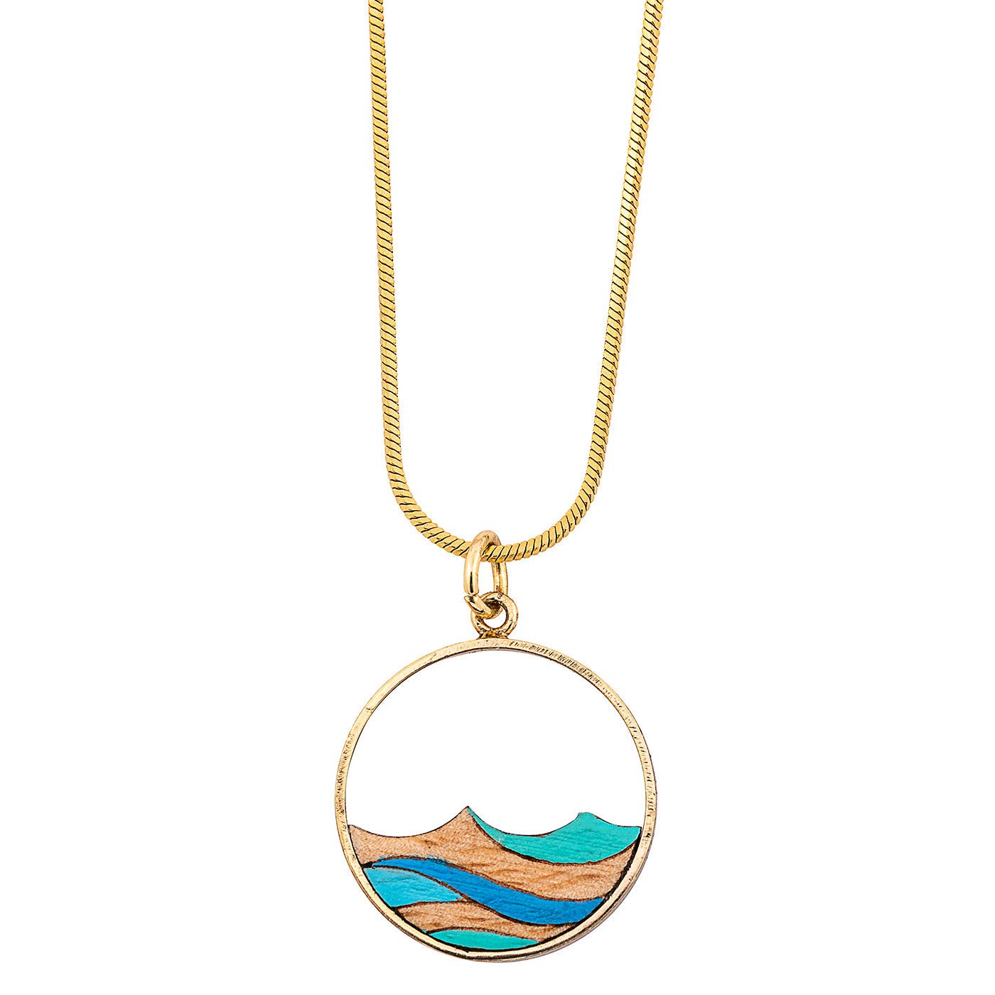 Ocean Recycled Wood Gold Necklace-1