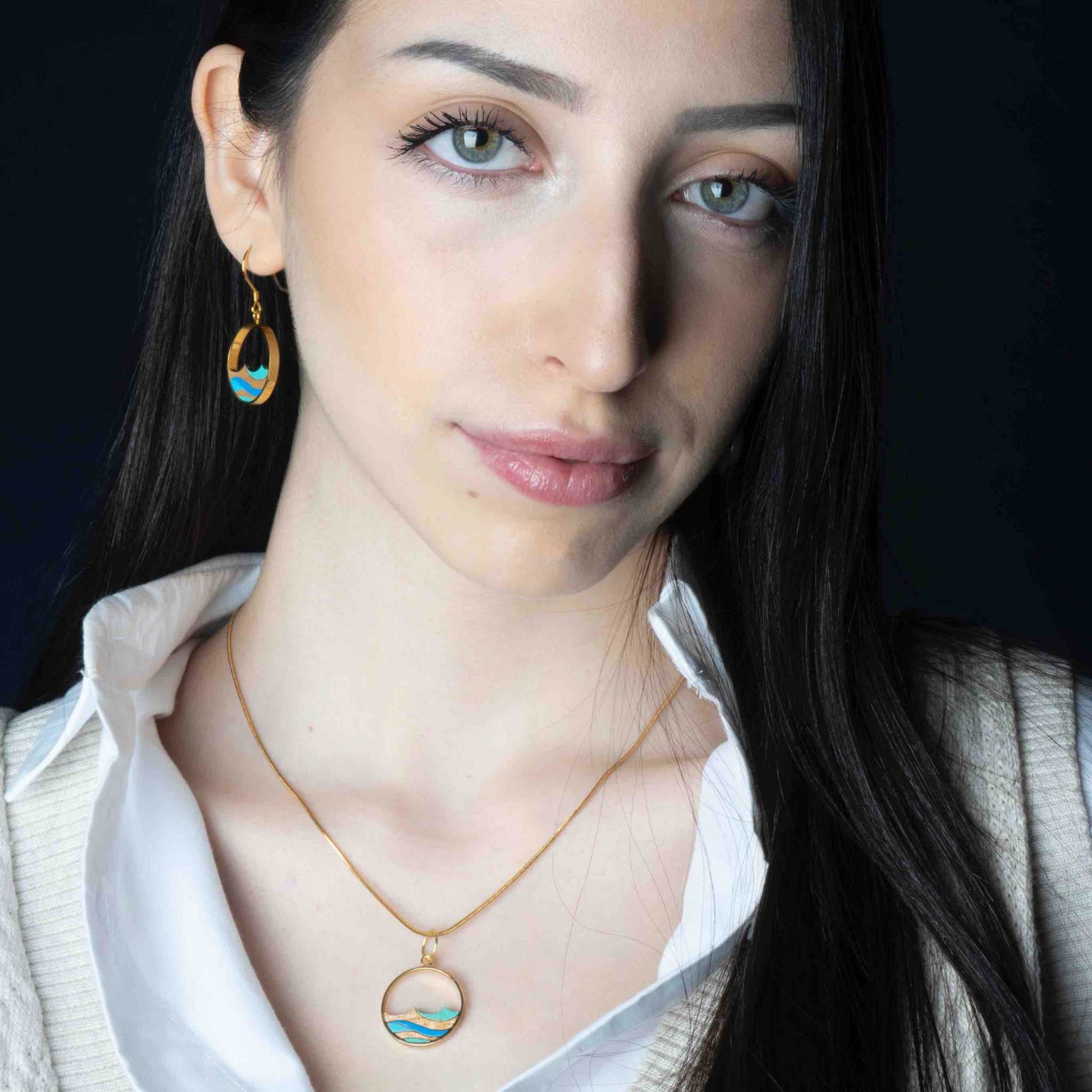 Ocean Recycled Wood Gold Necklace-2