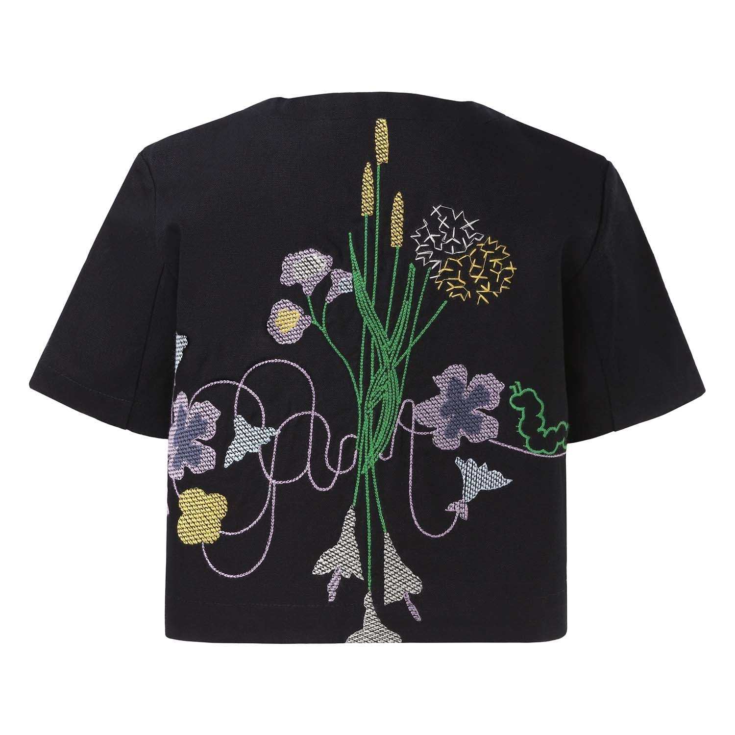Black Crop Top with Floral Embroidery-2